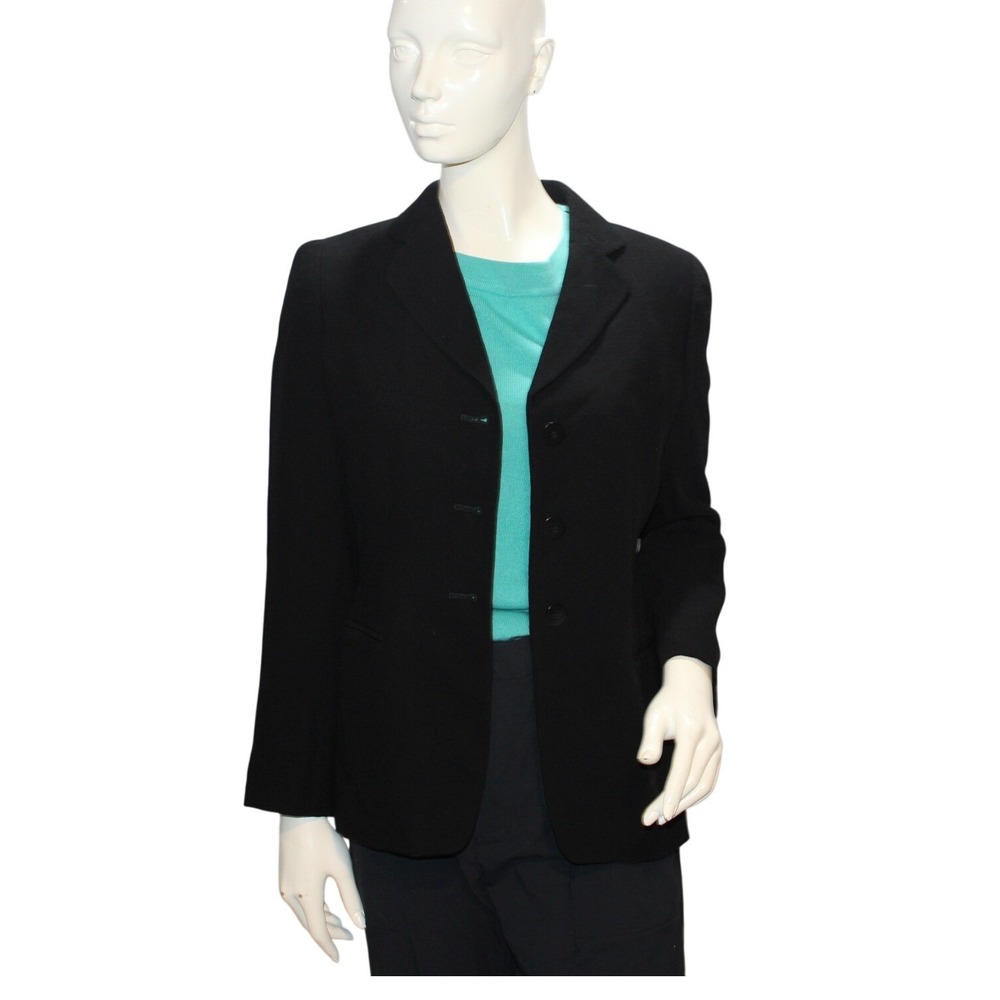 Giorgio Armani Collezioni Black Wool‎ Blazer Size 4 Early 2000s Tailored Jacket
